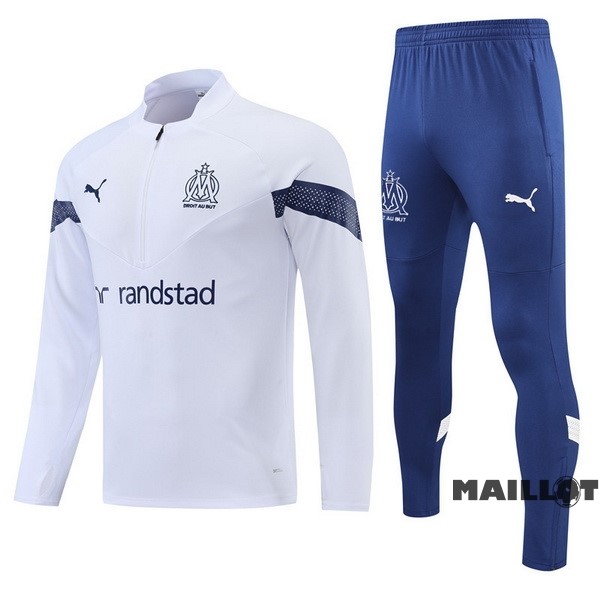 Foot Maillot Pas Cher Ensemble Complet Sudadera Entrainement Enfant Marsella 2022 2023 Blanc Bleu