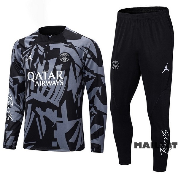 Foot Maillot Pas Cher Ensemble Complet Sudadera Entrainement Enfant Paris Saint Germain 2022 2023 Gris Noir