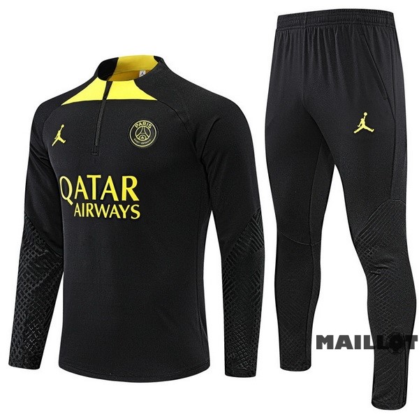 Foot Maillot Pas Cher Ensemble Complet Sudadera Entrainement Enfant Paris Saint Germain 2022 2023 Noir II Jaune