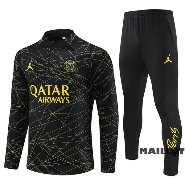 Foot Maillot Pas Cher Ensemble Complet Sudadera Entrainement Enfant Paris Saint Germain 2023 2024 Noir II Jaune