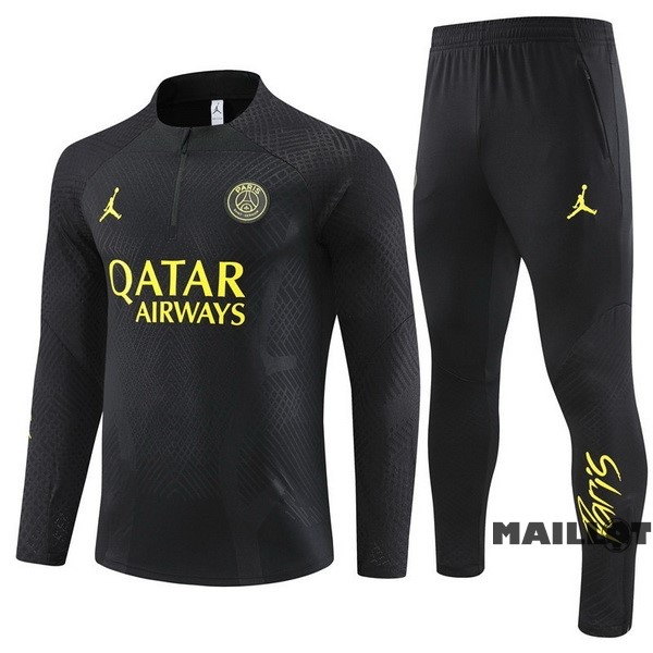 Foot Maillot Pas Cher Ensemble Complet Sudadera Entrainement Enfant Paris Saint Germain 2023 2024 Noir I Jaune