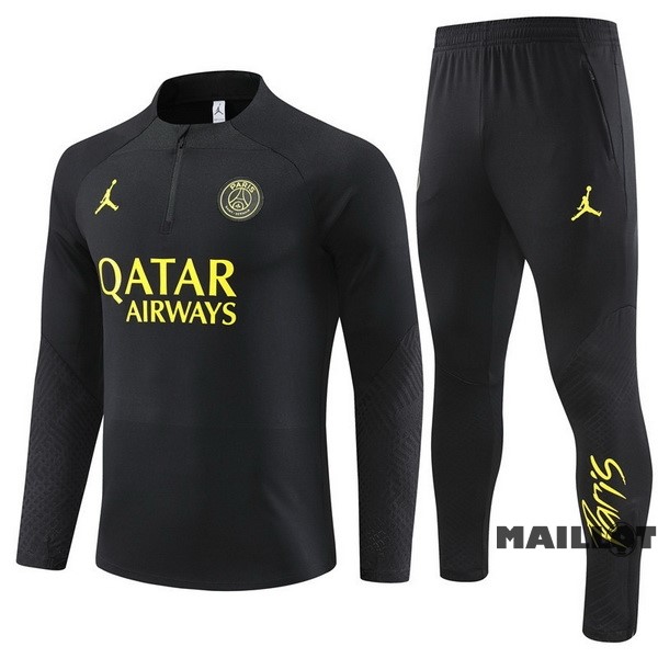 Foot Maillot Pas Cher Ensemble Complet Sudadera Entrainement Enfant Paris Saint Germain 2023 2024 Noir Jaune