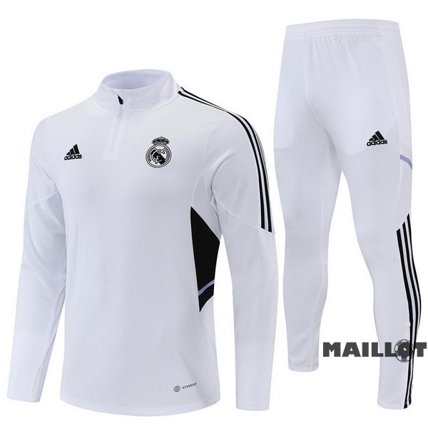 Foot Maillot Pas Cher Ensemble Complet Sudadera Entrainement Enfant Real Madrid 2022 2023 Blanc