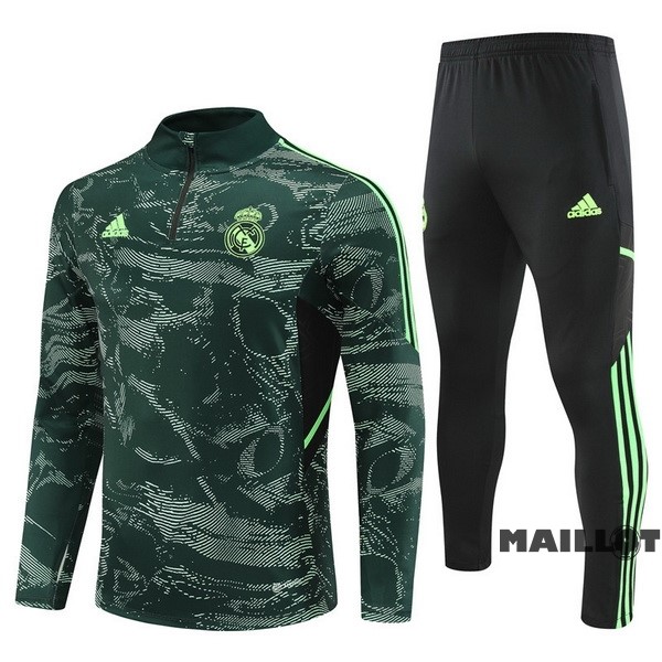 Foot Maillot Pas Cher Ensemble Complet Sudadera Entrainement Enfant Real Madrid 2022 2023 Vert I Noir