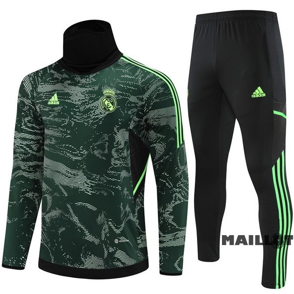 Foot Maillot Pas Cher Ensemble Complet Sudadera Entrainement Enfant Real Madrid 2022 2023 Vert Noir