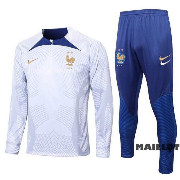 Foot Maillot Pas Cher Ensemble Complet Sudadera Entrainement France 2022 Blanc Bleu