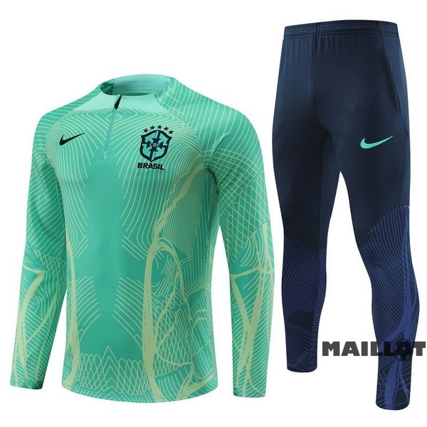 Foot Maillot Pas Cher Ensemble Complet Sudadera Entrainement Joueurs Brésil 2022 Vert Bleu