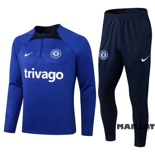 Foot Maillot Pas Cher Ensemble Complet Sudadera Entrainement Joueurs Chelsea 2022 2023 Bleu