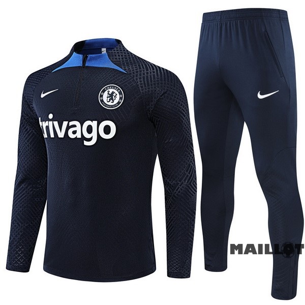 Foot Maillot Pas Cher Ensemble Complet Sudadera Entrainement Joueurs Chelsea 2022 2023 Bleu Marine