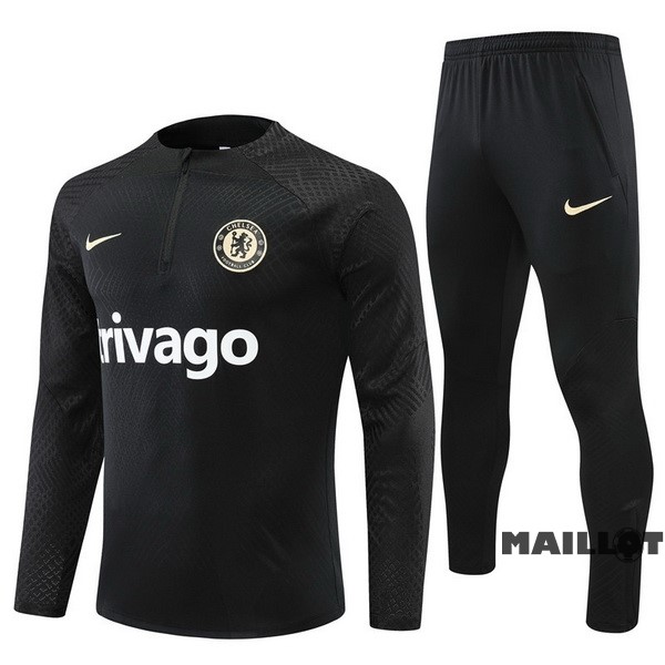 Foot Maillot Pas Cher Ensemble Complet Sudadera Entrainement Joueurs Chelsea 2022 2023 Noir