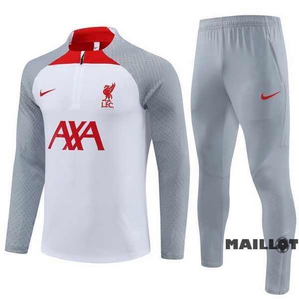 Foot Maillot Pas Cher Ensemble Complet Sudadera Entrainement Joueurs Enfant Liverpool 2022 2023 Gris Blanc