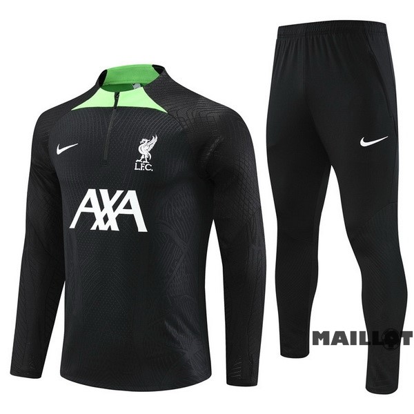 Foot Maillot Pas Cher Ensemble Complet Sudadera Entrainement Joueurs Enfant Liverpool 2022 2023 Noir Vert