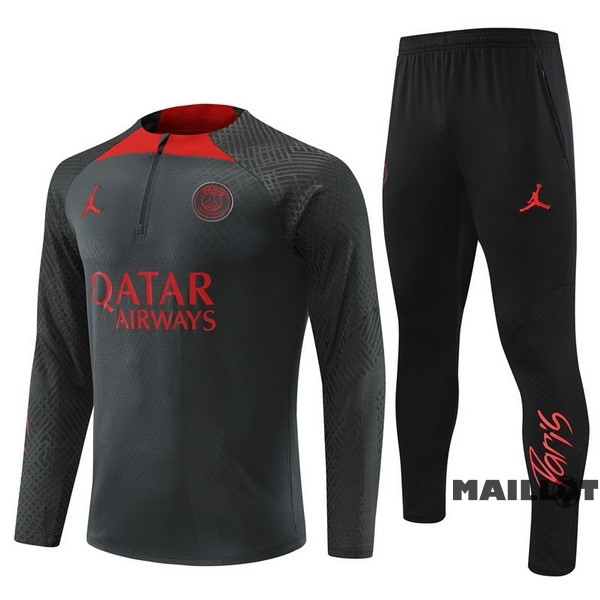 Foot Maillot Pas Cher Ensemble Complet Sudadera Entrainement Joueurs Paris Saint Germain 2022 2023 Gris Noir Rouge