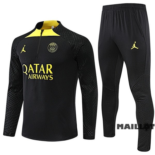 Foot Maillot Pas Cher Ensemble Complet Sudadera Entrainement Joueurs Paris Saint Germain 2022 2023 Noir II Jaune