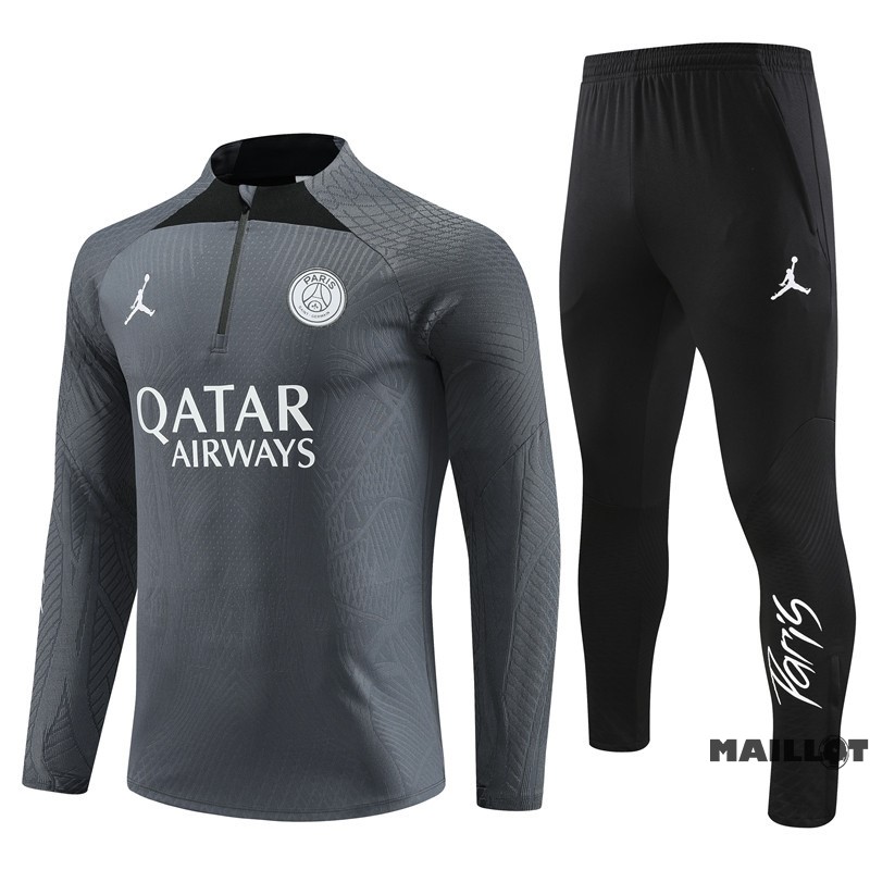 Foot Maillot Pas Cher Ensemble Complet Sudadera Entrainement Joueurs Paris Saint Germain 2023 2024 Gris Noir