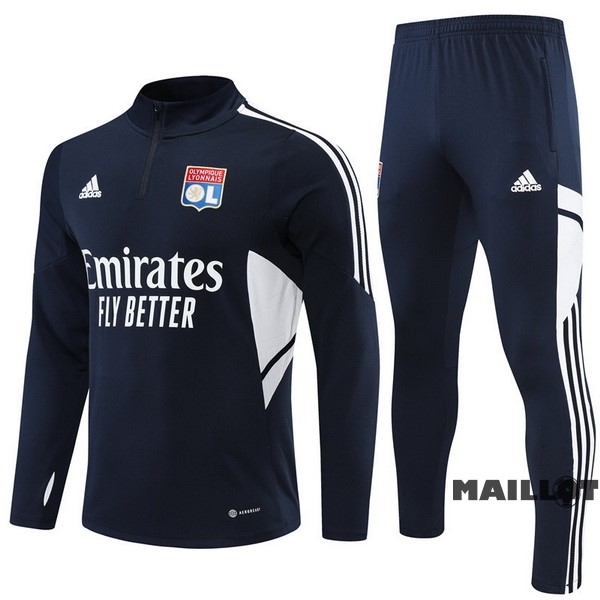 Foot Maillot Pas Cher Ensemble Complet Sudadera Entrainement Lyon 2022 2023 Bleu Marine Blanc