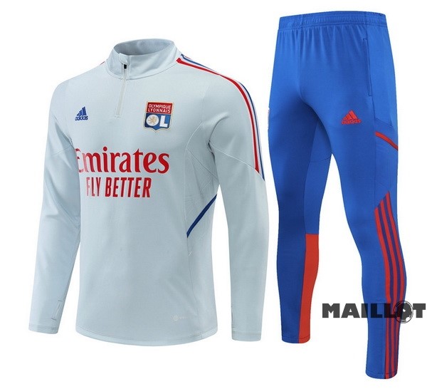 Foot Maillot Pas Cher Ensemble Complet Sudadera Entrainement Lyon 2022 2023 Gris Bleu