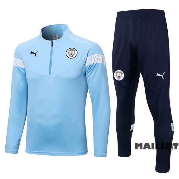 Foot Maillot Pas Cher Ensemble Complet Sudadera Entrainement Manchester City 2022 2023 Bleu Blanc