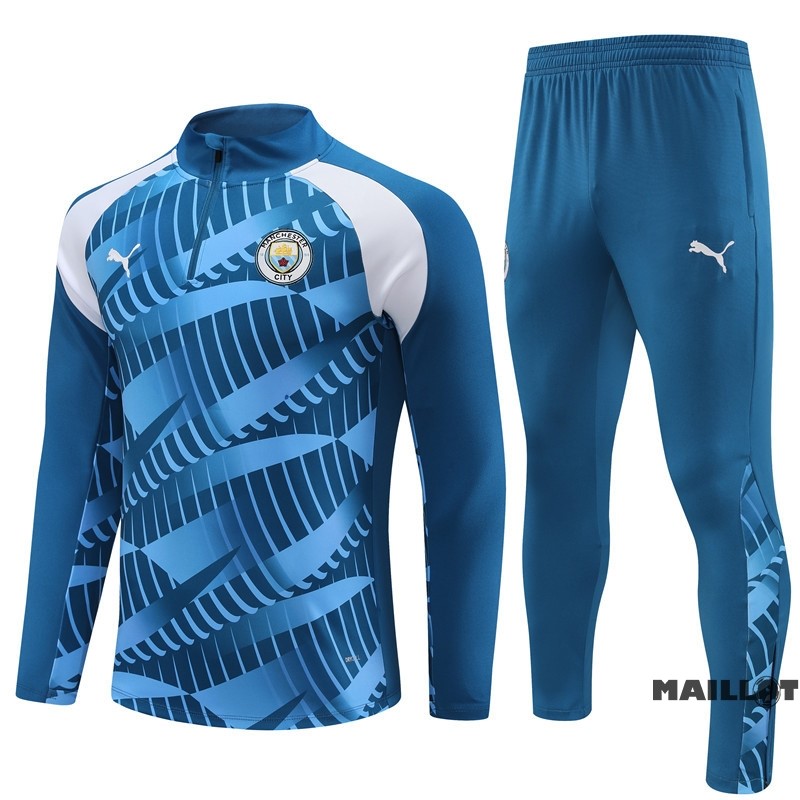 Foot Maillot Pas Cher Ensemble Complet Sudadera Entrainement Manchester City 2023 2024 Bleu Blanc