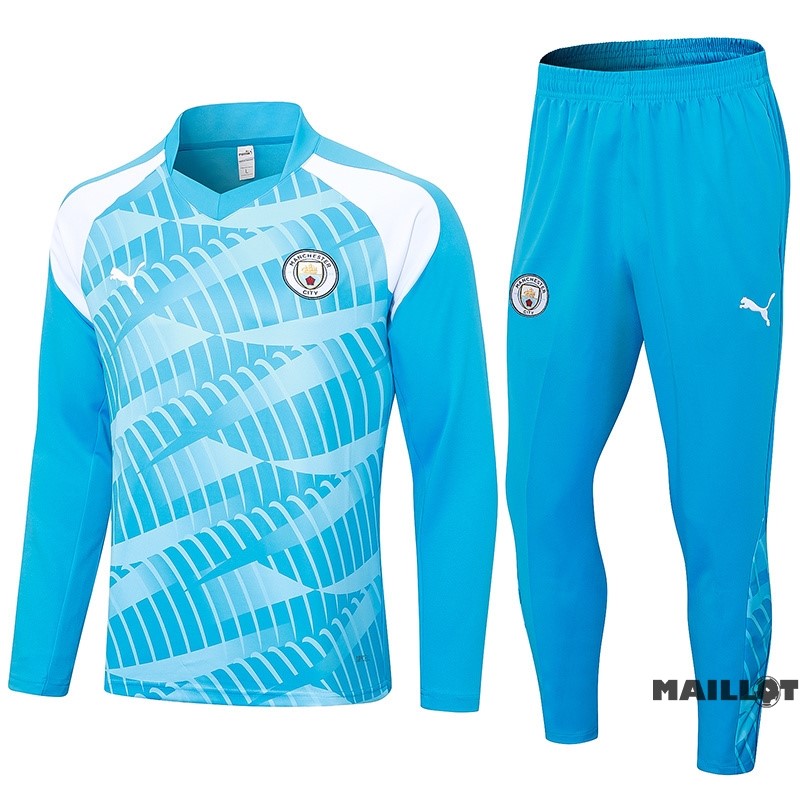 Foot Maillot Pas Cher Ensemble Complet Sudadera Entrainement Manchester City 2023 2024 Bleu I Blanc