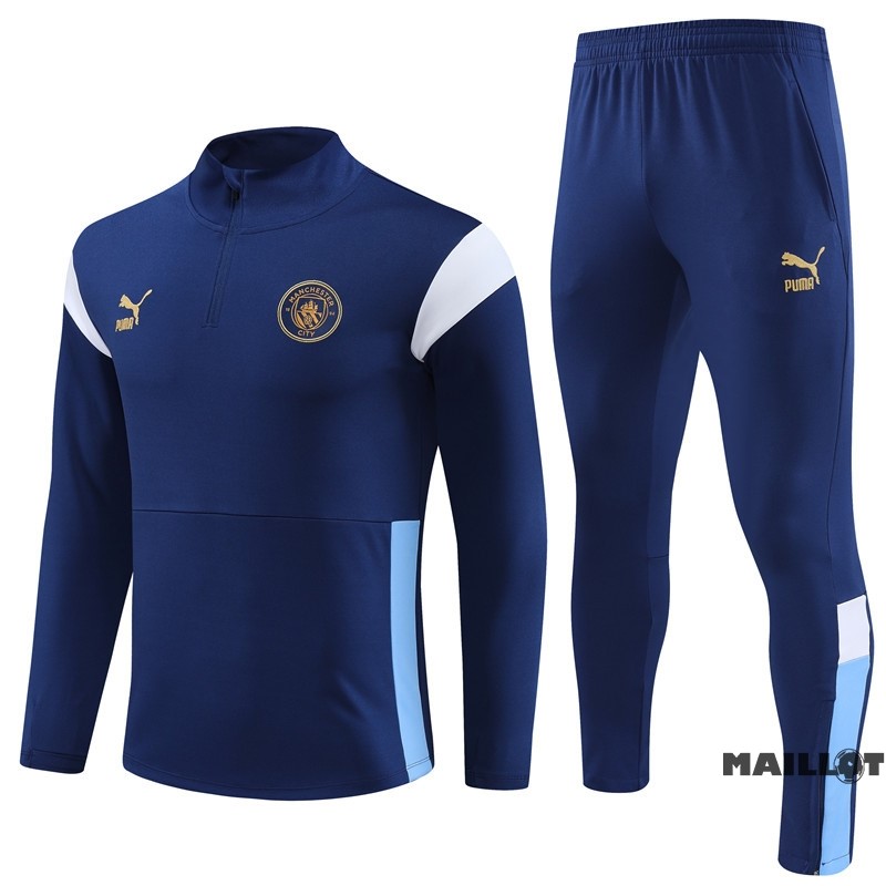 Foot Maillot Pas Cher Ensemble Complet Sudadera Entrainement Manchester City 2023 2024 Bleu Marine Blanc