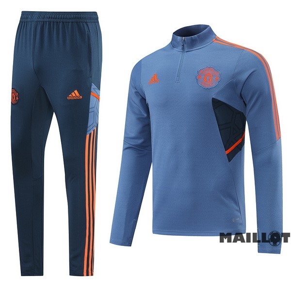 Foot Maillot Pas Cher Ensemble Complet Sudadera Entrainement Manchester United 2022 2023 Bleu Gris