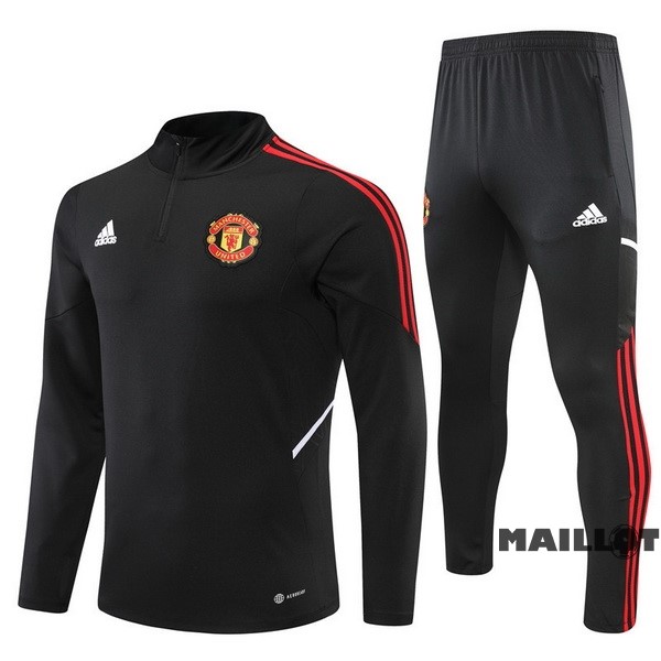 Foot Maillot Pas Cher Ensemble Complet Sudadera Entrainement Manchester United 2022 2023 Noir Rouge