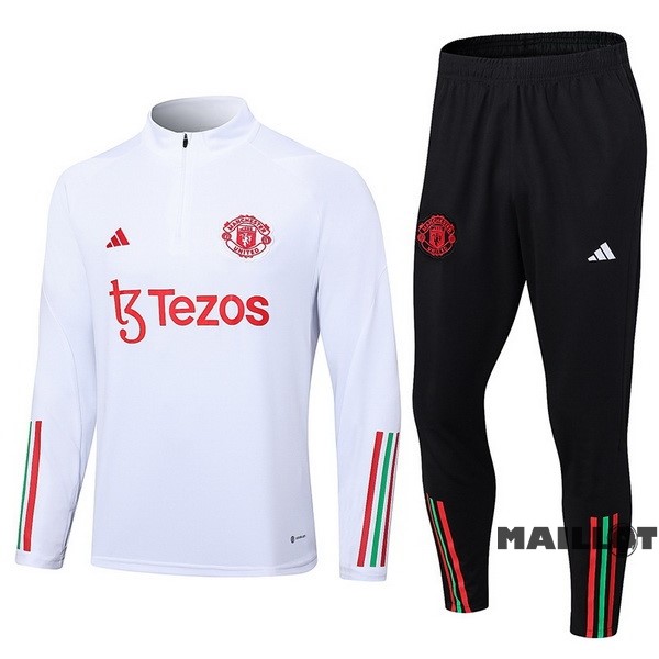 Foot Maillot Pas Cher Ensemble Complet Sudadera Entrainement Manchester United 2023 2024 Blanc II Noir