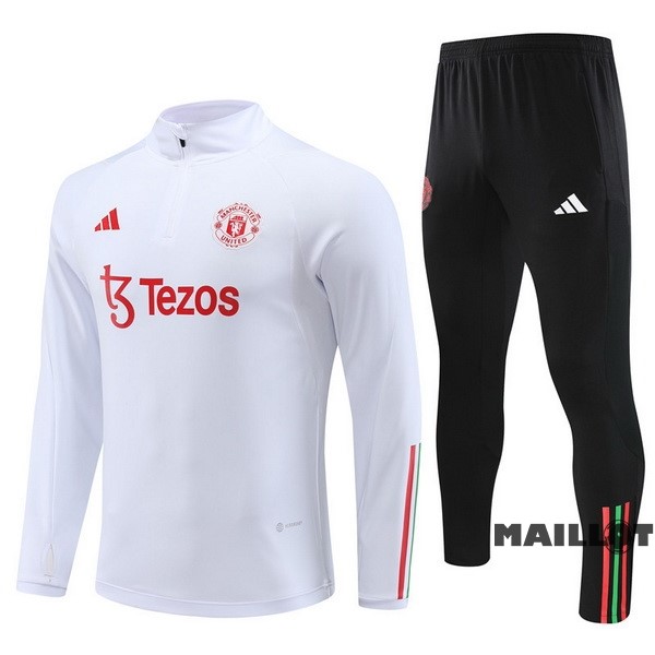 Foot Maillot Pas Cher Ensemble Complet Sudadera Entrainement Manchester United 2023 2024 Blanc Noir