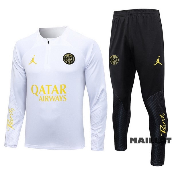 Foot Maillot Pas Cher Ensemble Complet Sudadera Entrainement Paris Saint Germain 2023 2024 Blanc Noir Jaune