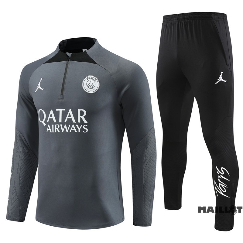 Foot Maillot Pas Cher Ensemble Complet Sudadera Entrainement Paris Saint Germain 2023 2024 Gris Noir