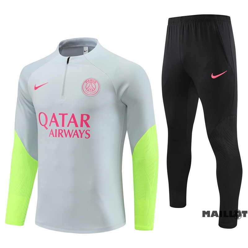 Foot Maillot Pas Cher Ensemble Complet Sudadera Entrainement Paris Saint Germain 2023 2024 Gris Vert Noir