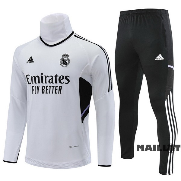 Foot Maillot Pas Cher Ensemble Complet Sudadera Entrainement Real Madrid 2022 2023 Blanc Noir