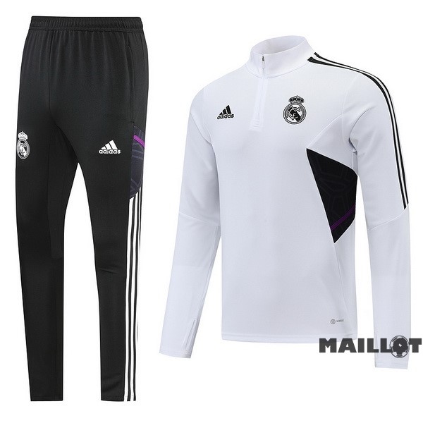 Foot Maillot Pas Cher Ensemble Complet Sudadera Entrainement Real Madrid 2022 2023 Noir Blanc