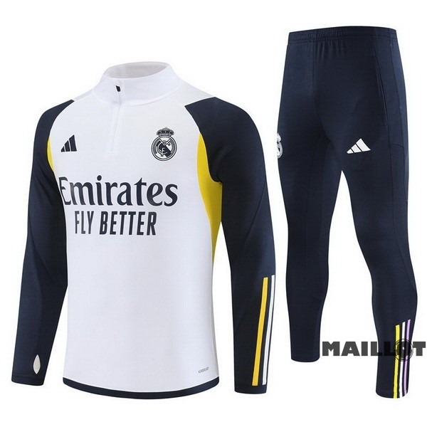 Foot Maillot Pas Cher Ensemble Complet Sudadera Entrainement Real Madrid 2023 2024 Blanc Bleu