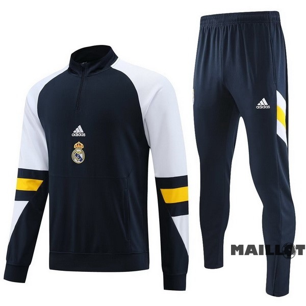 Foot Maillot Pas Cher Ensemble Complet Sudadera Entrainement Real Madrid 2023 2024 Blanc Bleu Jaune