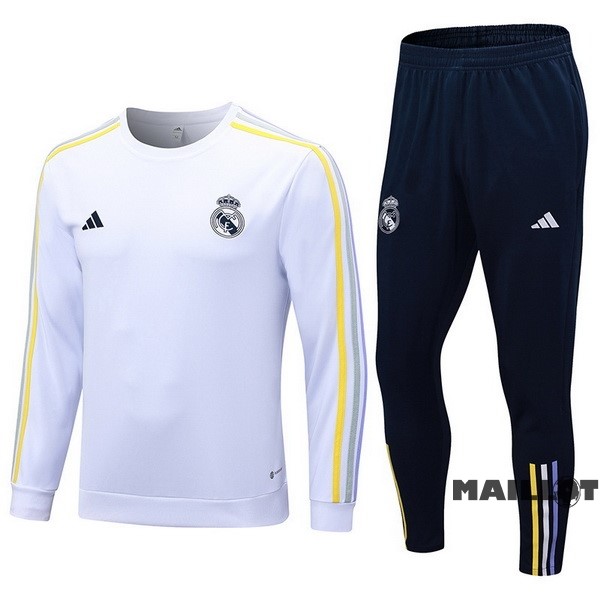 Foot Maillot Pas Cher Ensemble Complet Sudadera Entrainement Real Madrid 2023 2024 Blanc II Bleu