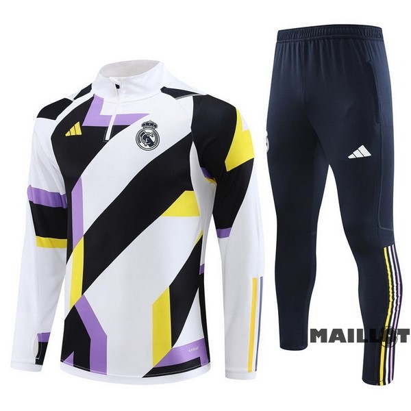 Foot Maillot Pas Cher Ensemble Complet Sudadera Entrainement Real Madrid 2023 2024 Blanc Purpura Bleu