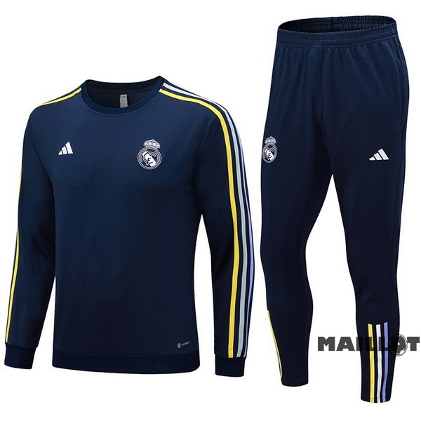 Foot Maillot Pas Cher Ensemble Complet Sudadera Entrainement Real Madrid 2023 2024 Bleu Marine