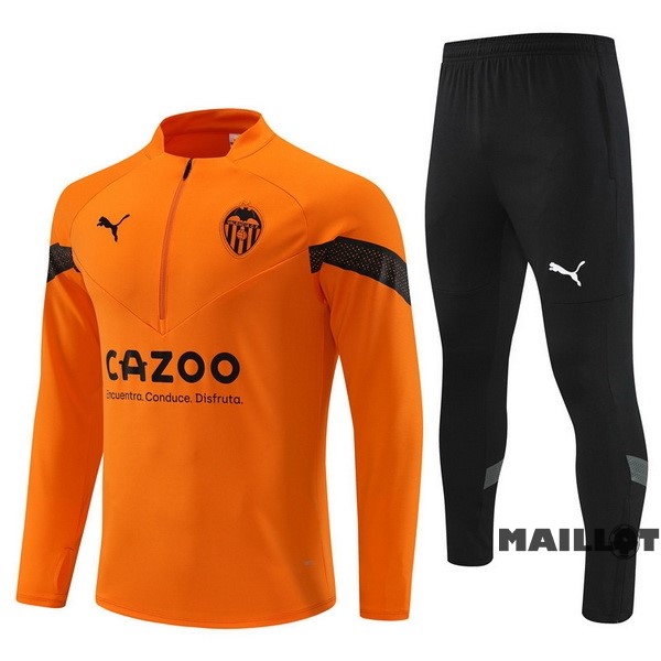 Foot Maillot Pas Cher Ensemble Complet Sudadera Entrainement Valencia 2022 2023 Orange Noir