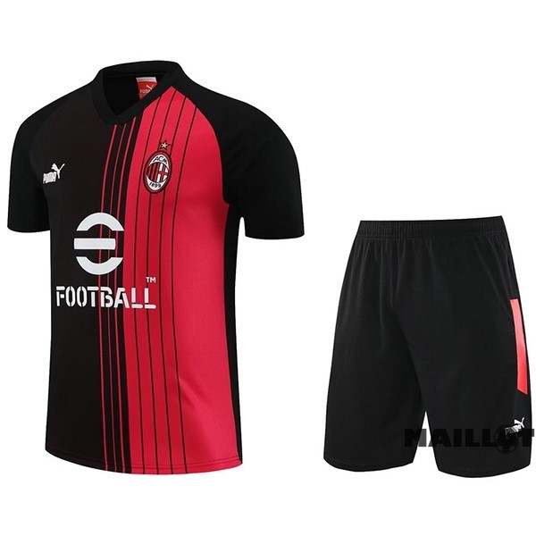 Foot Maillot Pas Cher Entrainement Ensemble Complet AC Milan 2023 2024 Noir Rouge