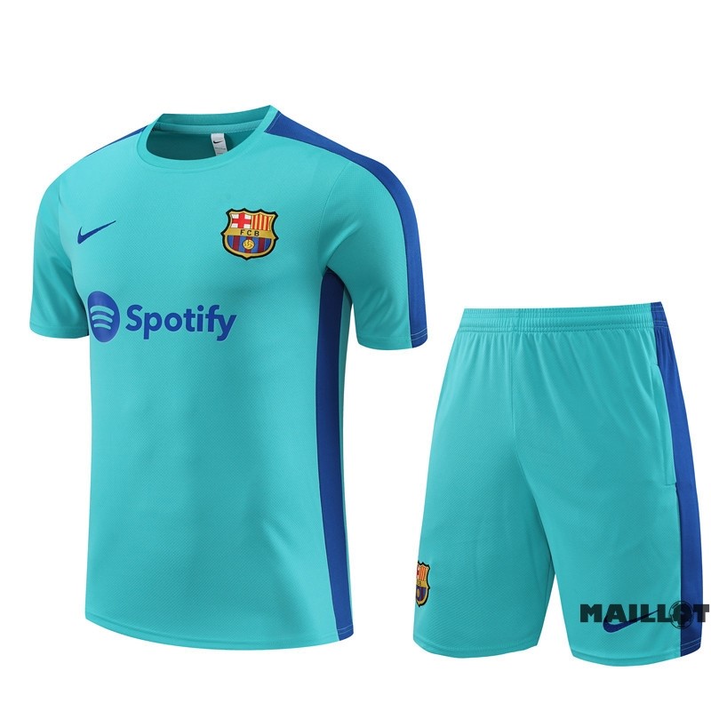 Foot Maillot Pas Cher Entrainement Ensemble Complet Barcelona Enfant 2023 2024 Vert Bleu