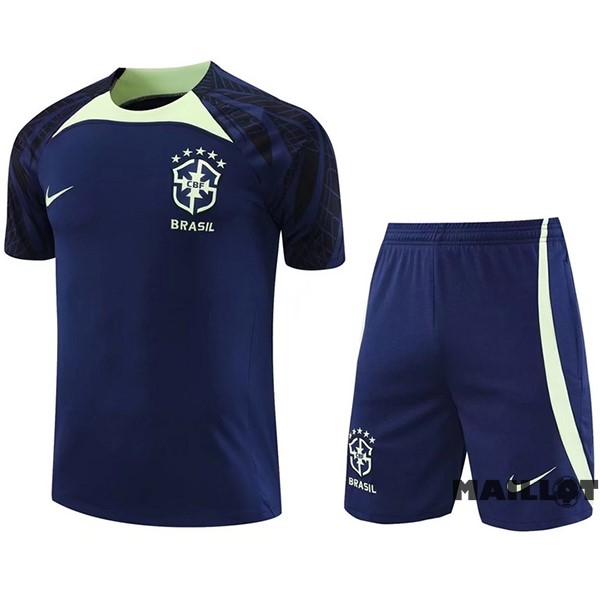 Foot Maillot Pas Cher Entrainement Ensemble Complet Brésil 2022 Bleu Marine II Vert