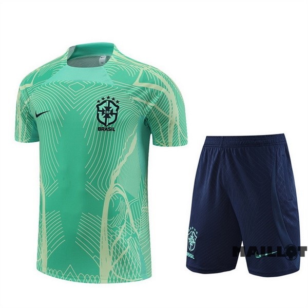 Foot Maillot Pas Cher Entrainement Ensemble Complet Brésil 2022 Vert Bleu Marine