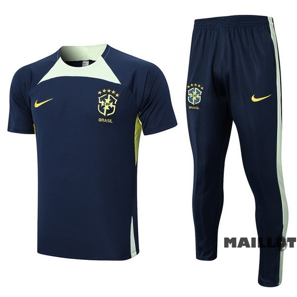 Foot Maillot Pas Cher Entrainement Ensemble Complet Brésil 2023 Bleu Marine I Vert