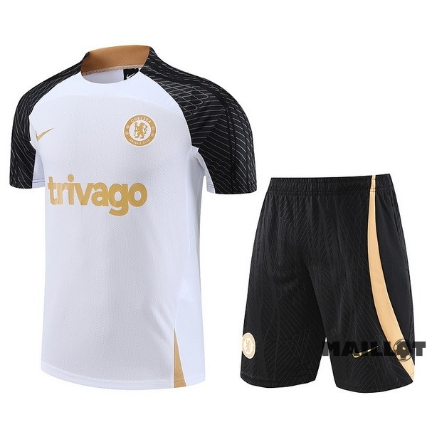 Foot Maillot Pas Cher Entrainement Ensemble Complet Chelsea 2023 2024 Blanc Noir