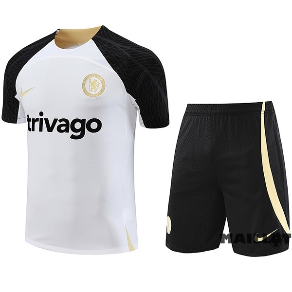 Foot Maillot Pas Cher Entrainement Ensemble Complet Chelsea 2023 2024 Blanc Noir Jaune