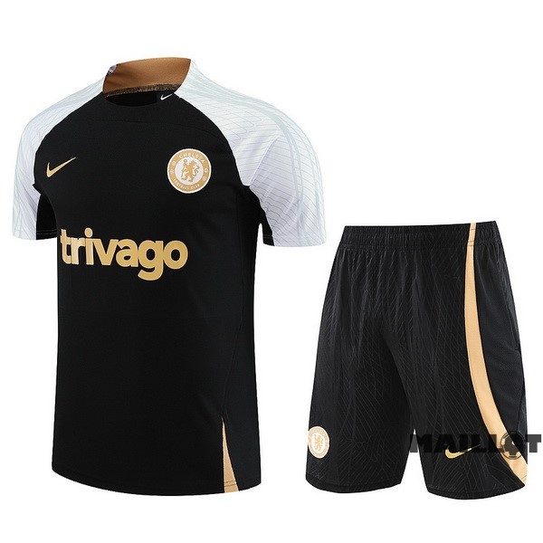 Foot Maillot Pas Cher Entrainement Ensemble Complet Chelsea 2023 2024 Noir Blanc