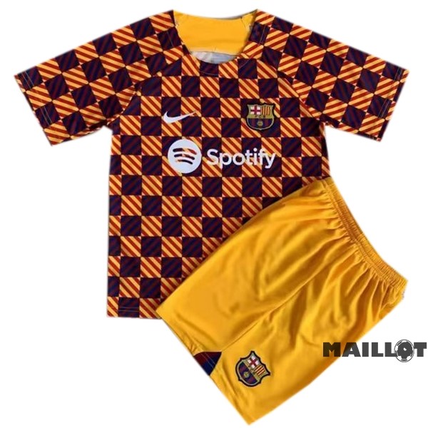 Foot Maillot Pas Cher Entrainement Ensemble Complet Enfant Barcelona 2023 2024 Orange Jaune