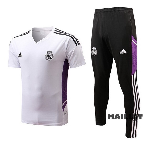 Foot Maillot Pas Cher Entrainement Ensemble Complet Enfant Real Madrid 2022 2023 Blanc Noir Purpura